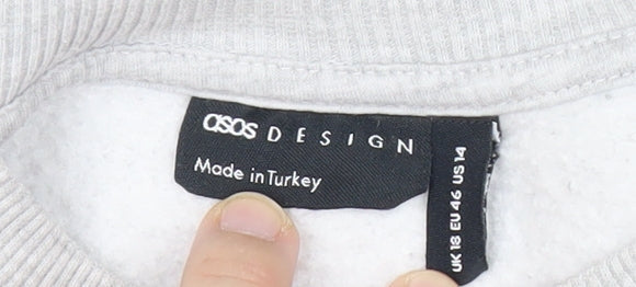 Additional view of ASOS women’s grey graphic logo sports sweatshirt, size UK 18, pullover crew neck