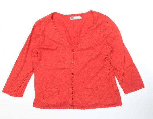 Seasalt Cornwall Women Red Cotton V-Neck Cardigan UK 14