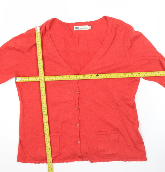 Seasalt Cornwall Women Red Cotton V-Neck Cardigan UK 14