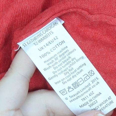 Seasalt Cornwall Women Red Cotton V-Neck Cardigan UK 14