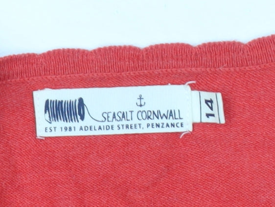 Seasalt Cornwall Women Red Cotton V-Neck Cardigan UK 14