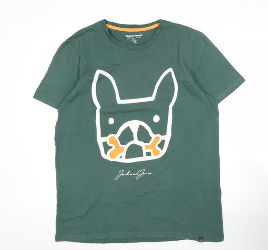 Jack & Jones Men's Green XL Graphic Dog Print T-Shirt