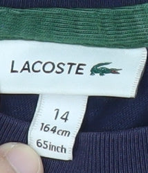 Lacoste Boys Navy Blue T-Shirt Age 14 Years Logo Embroidered Short Sleeve