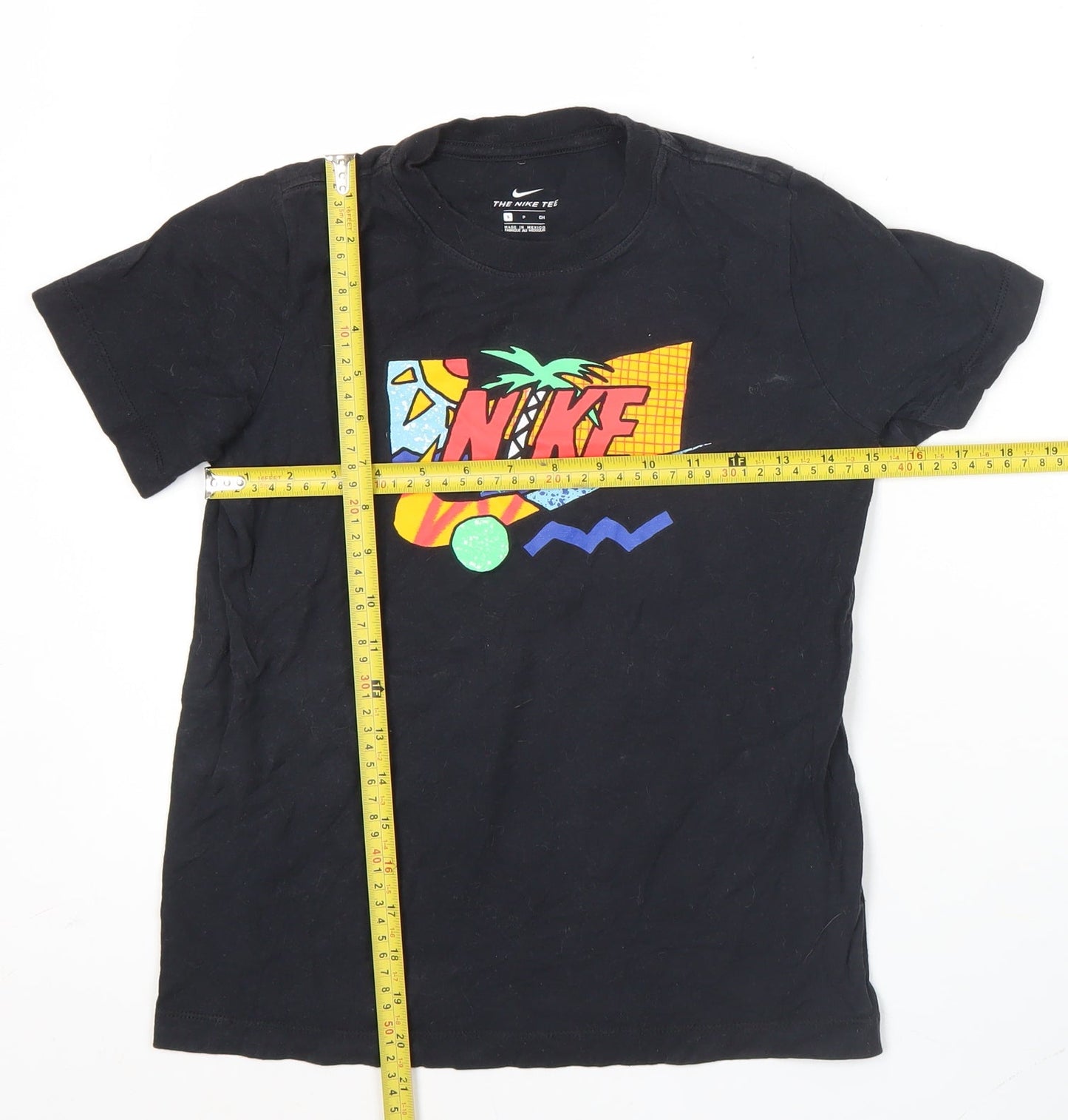 Nike Boys Black Graphic Logo T-Shirt Small Retro Sportswear