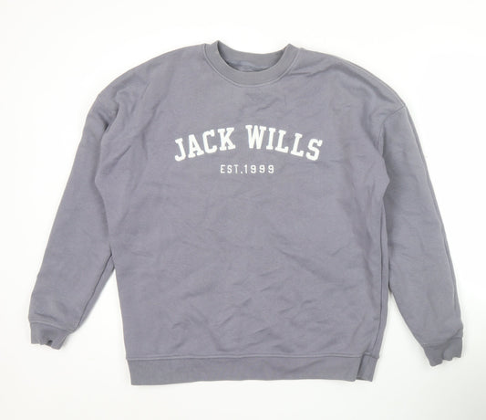 Jack Wills Womens Grey Logo Sweatshirt UK 10 Pullover Long Sleeve