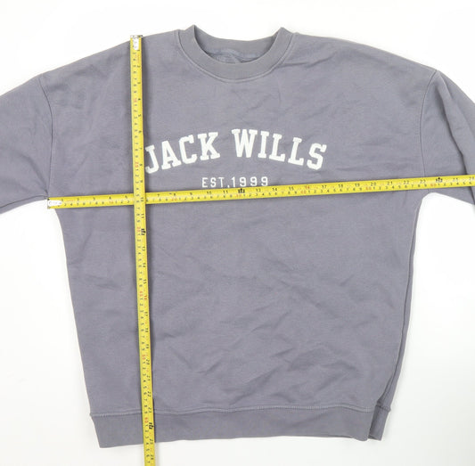 Jack Wills Womens Grey Logo Sweatshirt UK 10 Pullover Long Sleeve