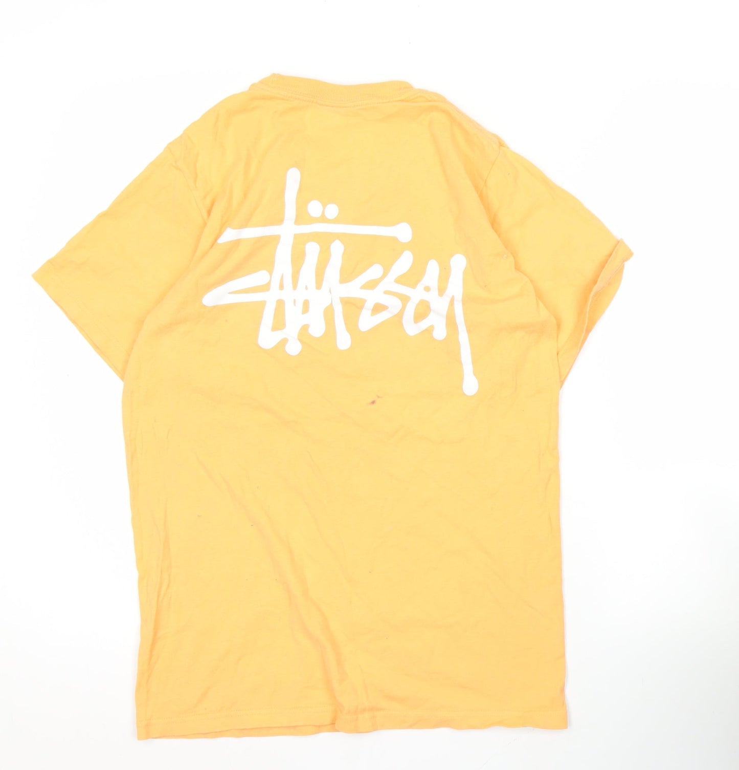 Stussy Men’s Yellow XL Graphic Logo Short Sleeve Cotton T-Shirt