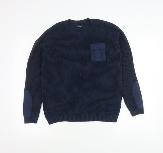 Firetrap Boys Blue 13 Years Crew Neck Pullover Jumper with Elbow Patches