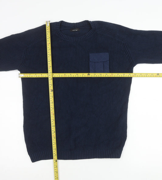 Firetrap Boys Blue 13 Years Crew Neck Pullover Jumper with Elbow Patches
