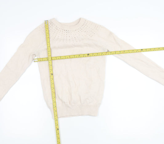 Jack Wills Womens Beige Wool Alpaca Blend Open Knit Jumper UK 8
