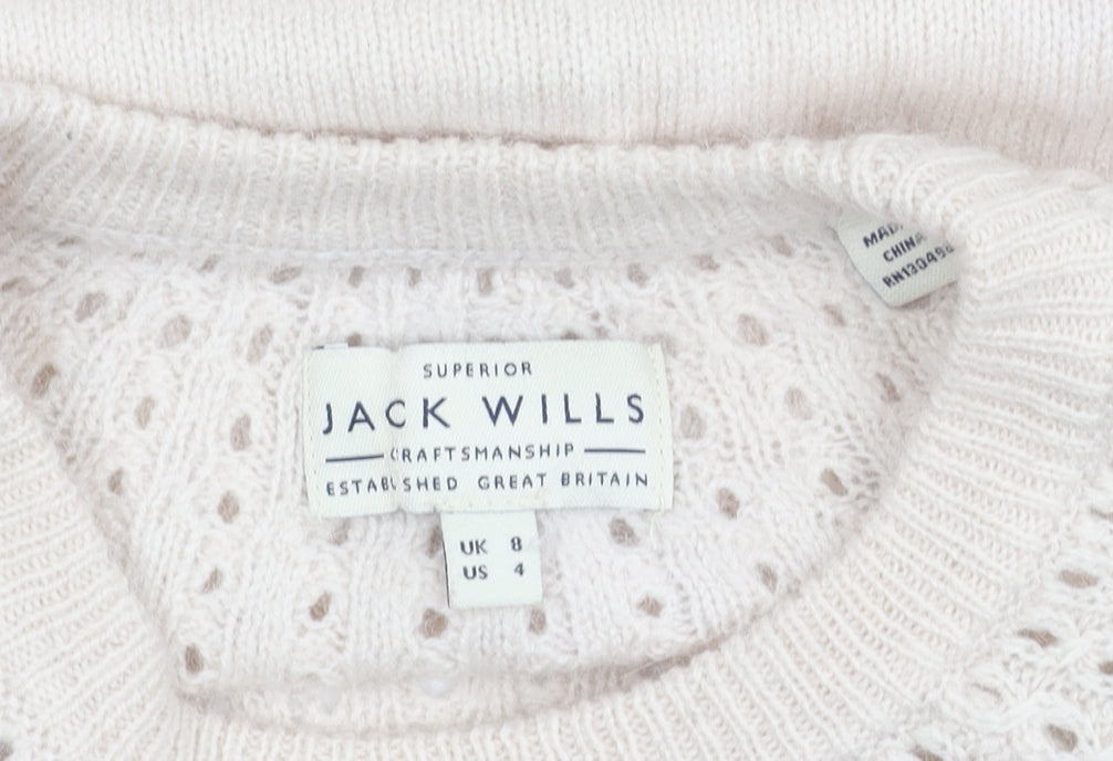 Jack Wills Womens Beige Wool Alpaca Blend Open Knit Jumper UK 8