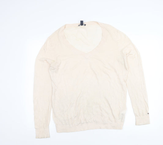 Tommy Hilfiger Women’s Beige XL V-Neck Cotton Silk Jumper