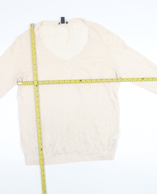 Tommy Hilfiger Women’s Beige XL V-Neck Cotton Silk Jumper