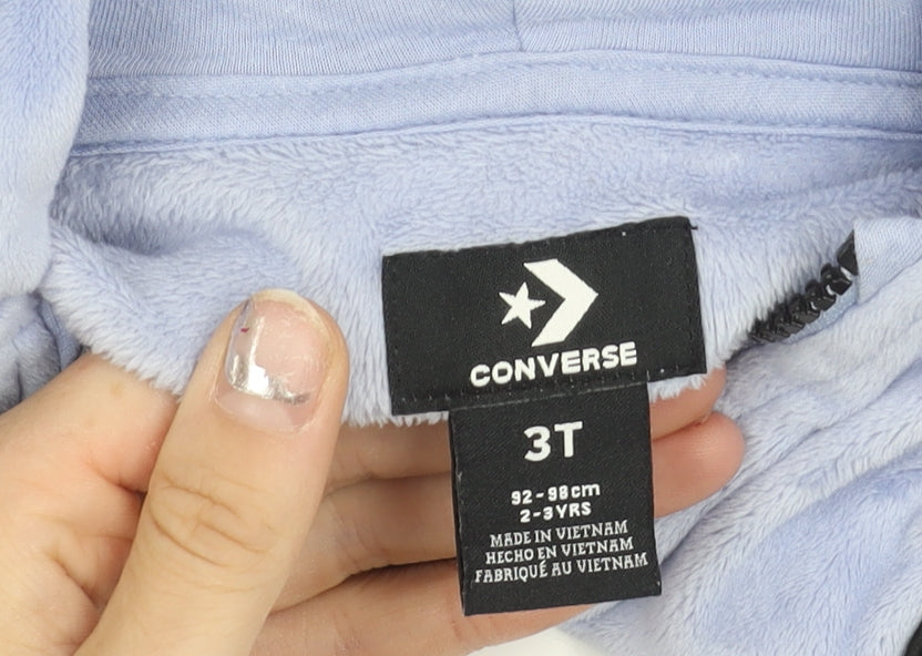 Additional view of Converse girls’ blue hooded velour zip jacket 2-3 years