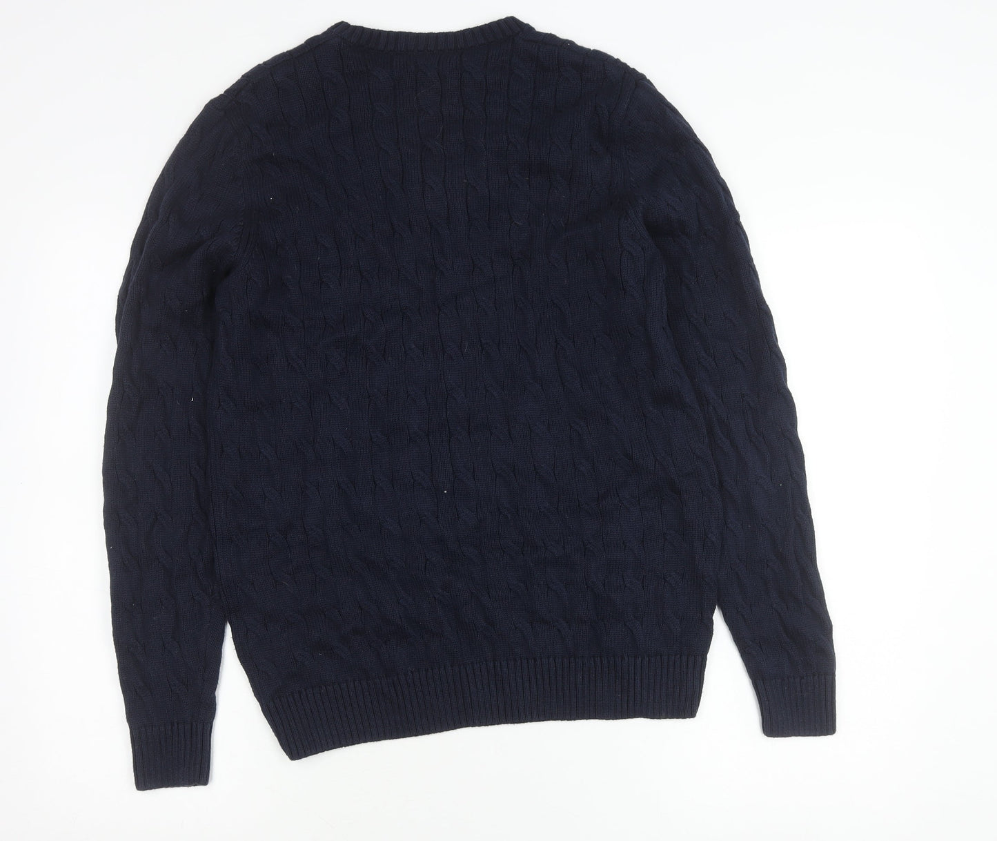 Lacoste Women’s Blue Cotton V-Neck Cable Knit Jumper M