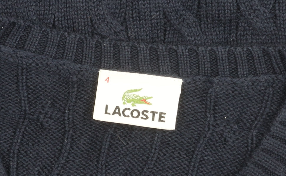 Lacoste Women’s Blue Cotton V-Neck Cable Knit Jumper M