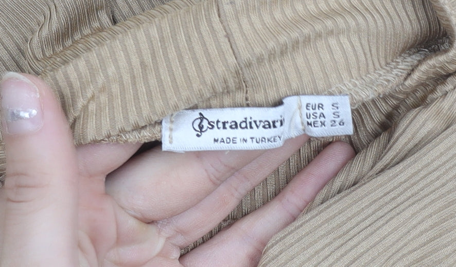 Stradivarius Women’s Beige Mock Neck Balloon Sleeve Blouse Size 8