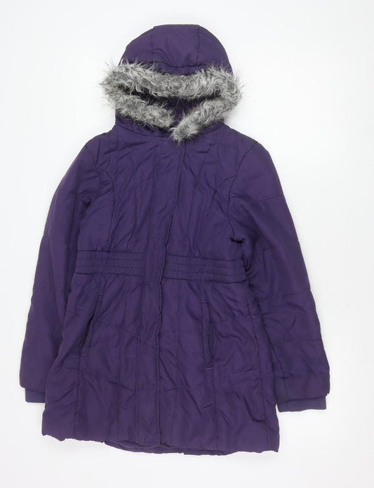 Peter Storm Girls Purple Puffer Coat 11-12 Years Hooded Winter Jacket