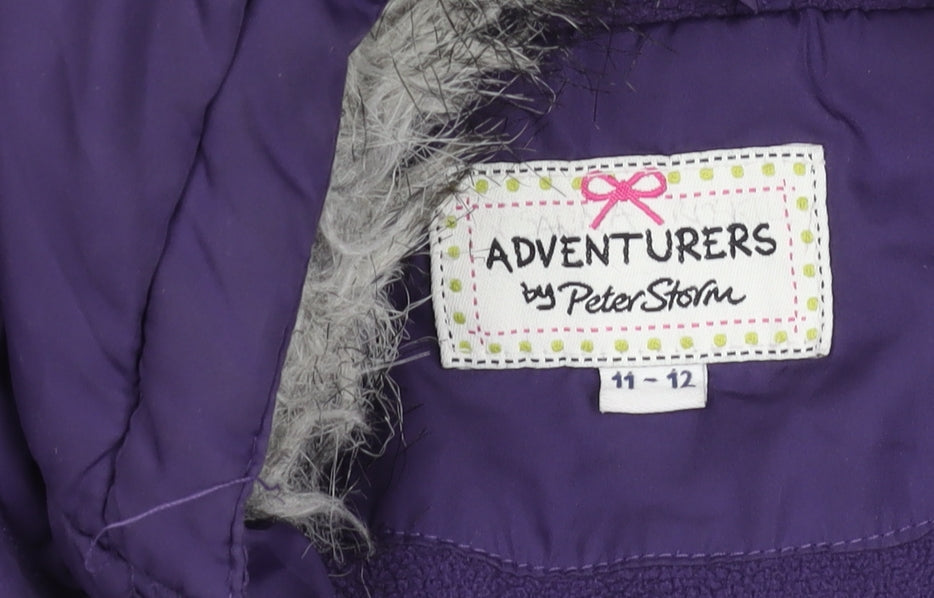 Peter Storm Girls Purple Puffer Coat 11-12 Years Hooded Winter Jacket