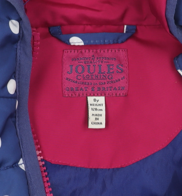 Joules Girls Blue Polka Dot Hooded Puffer Gilet Waistcoat 8 Years