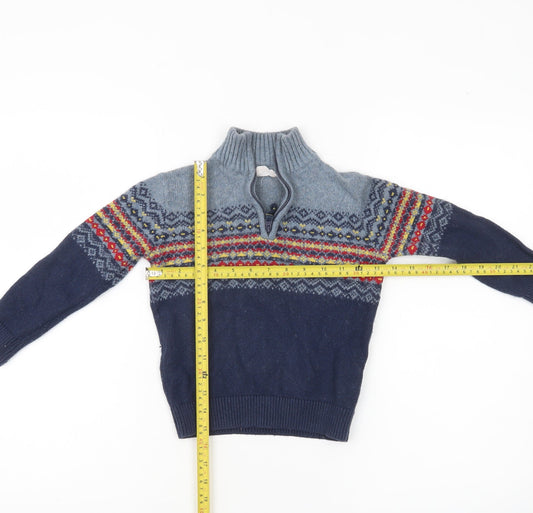 FatFace Boys Blue Fair Isle 1/4 Zip Jumper 5 Years Cotton Wool Blend