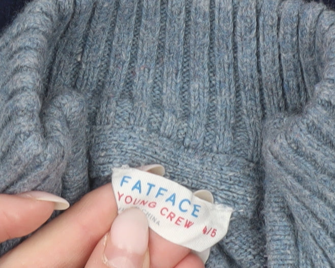 FatFace Boys Blue Fair Isle 1/4 Zip Jumper 5 Years Cotton Wool Blend