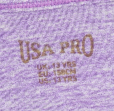 Brand and care label for USA Pro girls’ purple tank top 10 years activewear sports vest