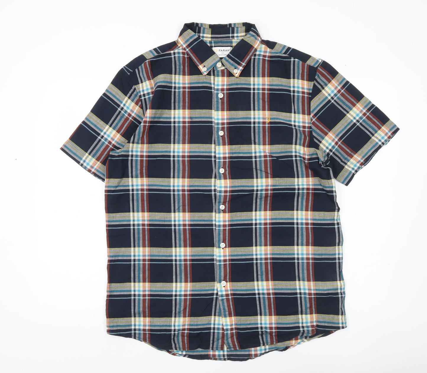 Farah Men's Multicoloured Plaid Short Sleeve Button-Up Shirt L