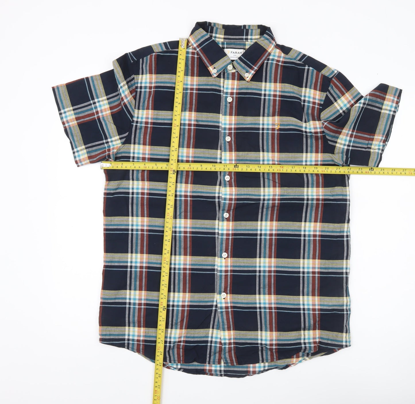 Farah Men's Multicoloured Plaid Short Sleeve Button-Up Shirt L