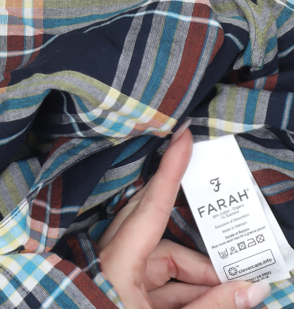 Farah Men's Multicoloured Plaid Short Sleeve Button-Up Shirt L