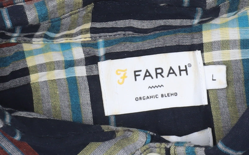 Farah Men's Multicoloured Plaid Short Sleeve Button-Up Shirt L