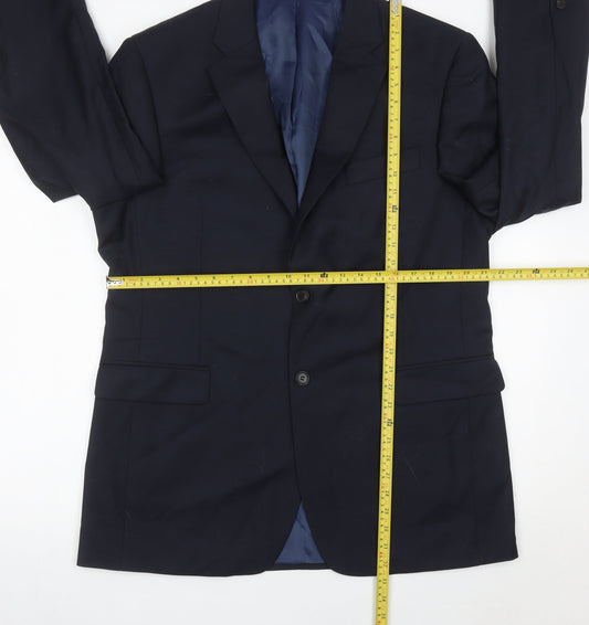 John Lewis Men’s Blue Wool Blazer Jacket 44L Regular Fit Notch Lapel