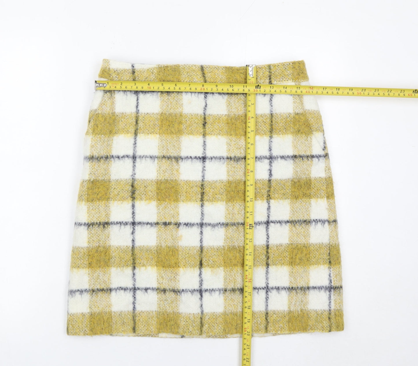 Boden Women Yellow Check Wool Blend Pencil Skirt Size 12 Knee Length