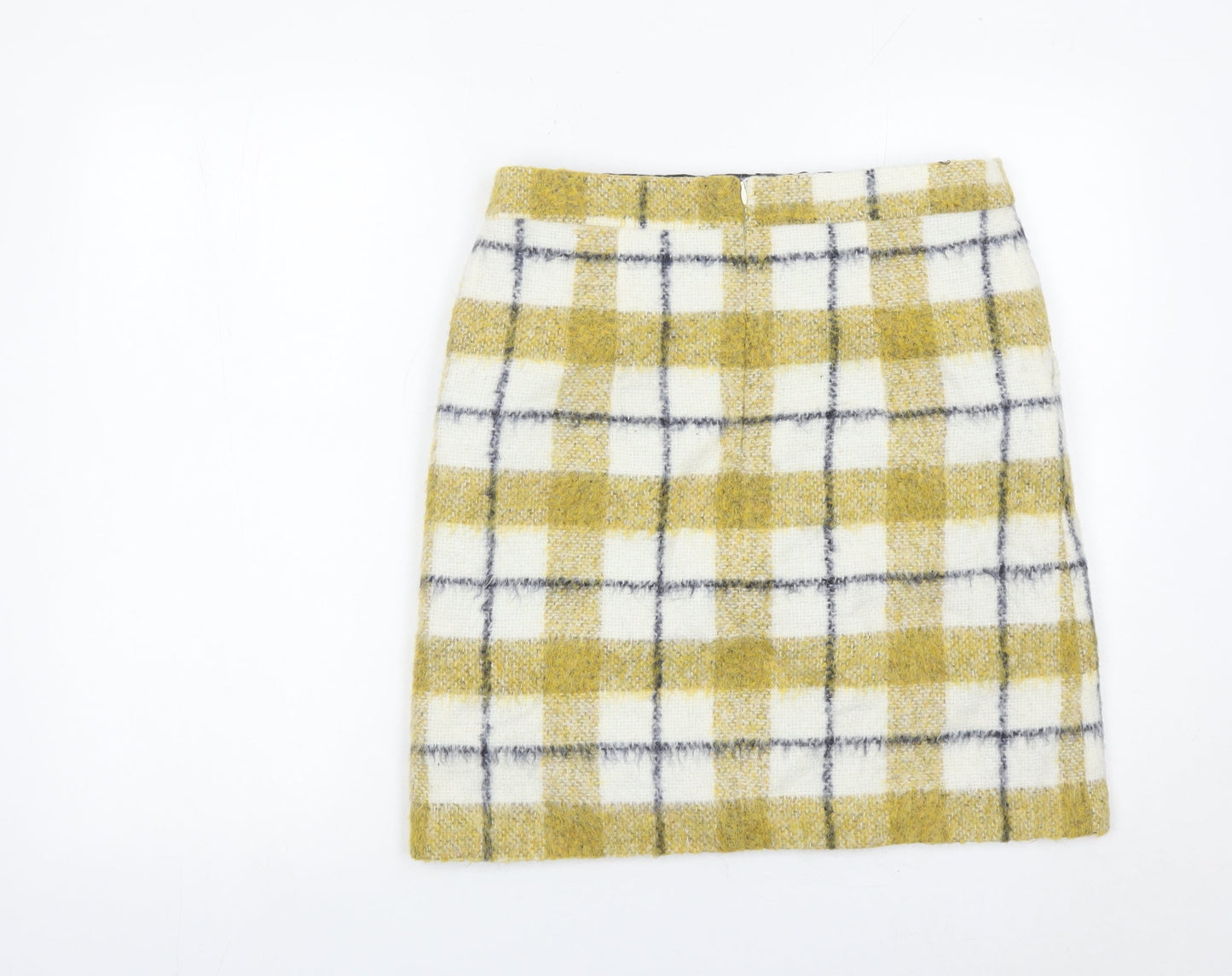 Boden Women Yellow Check Wool Blend Pencil Skirt Size 12 Knee Length