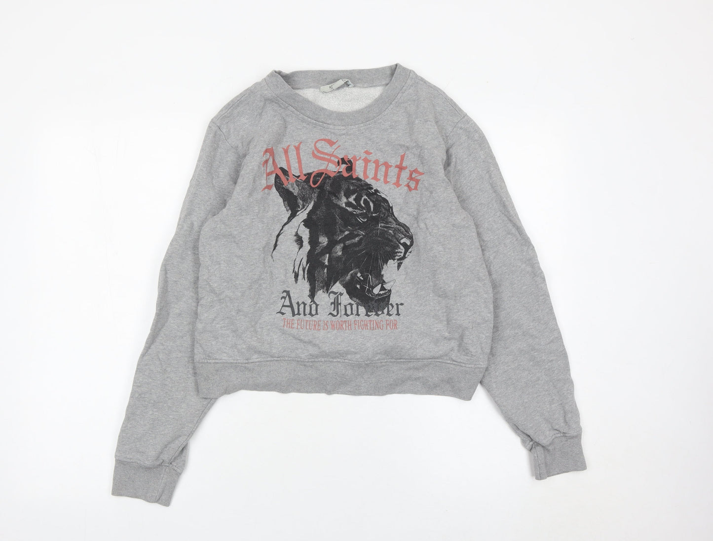 AllSaints Womens Grey Crew Neck Graphic Sweatshirt UK 10