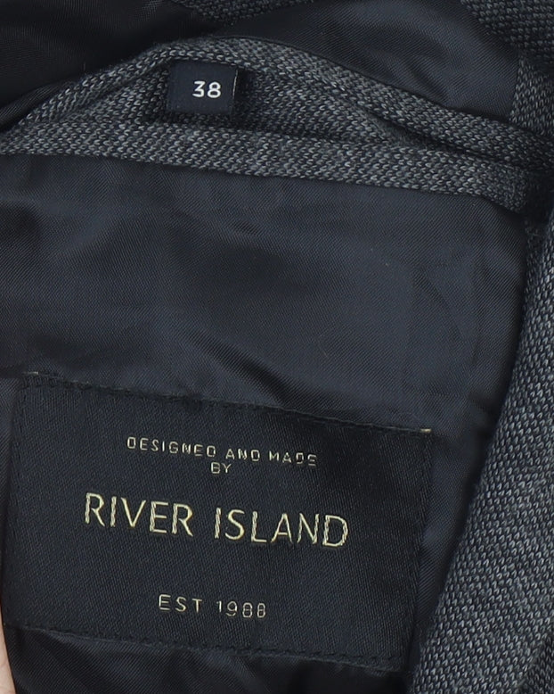 Brand and care label for River Island Men’s Grey Blazer Jacket, size 38, Regular Fit Smart Casual