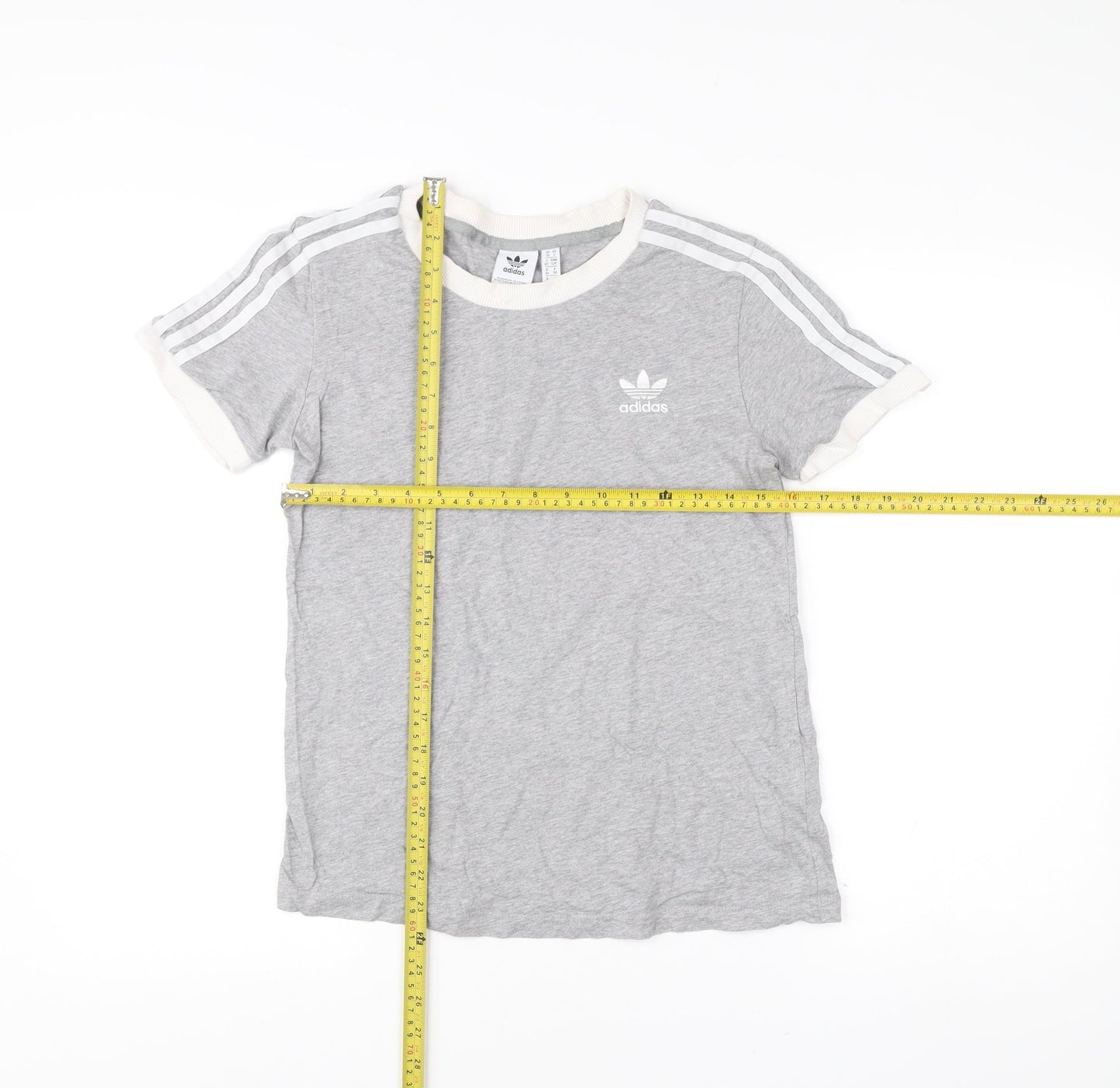Adidas Womens Grey Ringer Logo T-Shirt UK 10 Short Sleeve Cotton