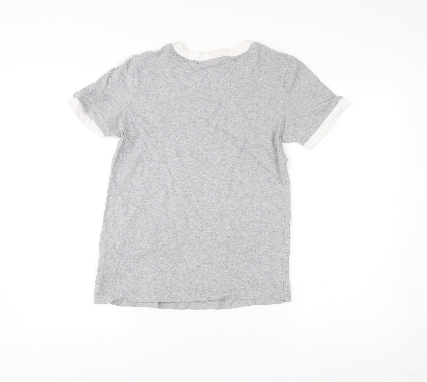 Adidas Womens Grey Ringer Logo T-Shirt UK 10 Short Sleeve Cotton