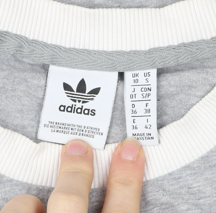 Adidas Womens Grey Ringer Logo T-Shirt UK 10 Short Sleeve Cotton