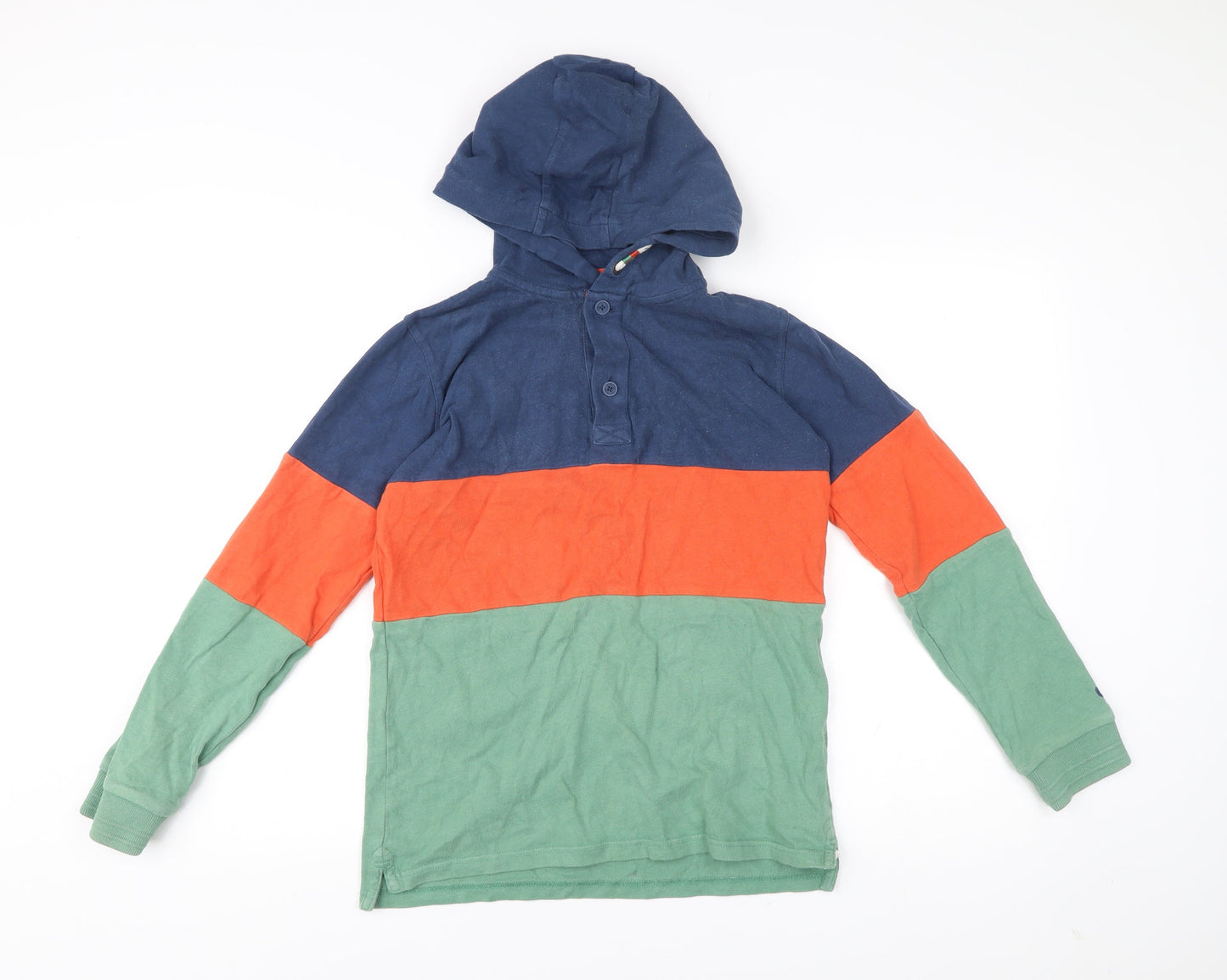 FatFace Boys Blue Green Orange Henley Hoodie 12-13 Years Colourblock Cotton