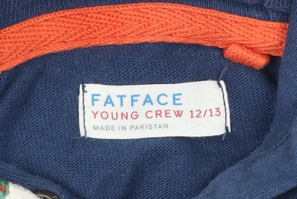 Additional view of FatFace boys’ blue green orange henley hoodie 12-13 years colourblock cotton