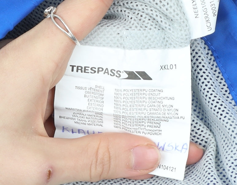 Trespass Boys Blue Waterproof Rain Coat Jacket 9-10 Years Hooded