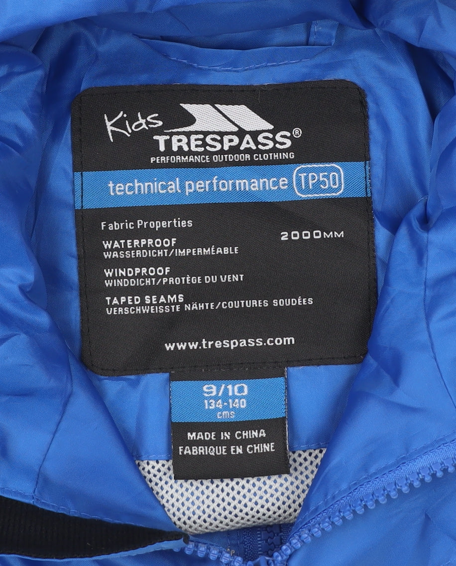 Trespass Boys Blue Waterproof Rain Coat Jacket 9-10 Years Hooded