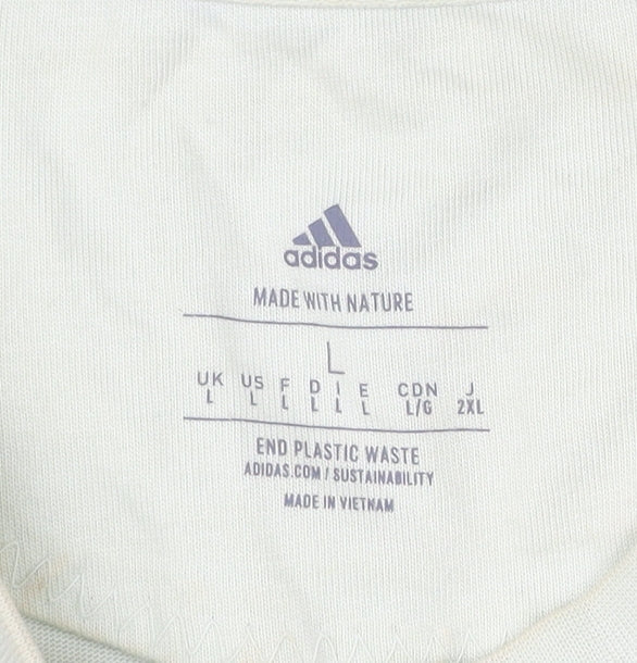 Adidas Men’s Beige L T-Shirt Organic Cotton Crew Neck Short Sleeve