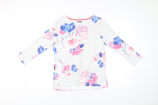 Joules Womens Multicoloured Floral Stripe Cotton 3/4 Sleeve T-Shirt UK 12