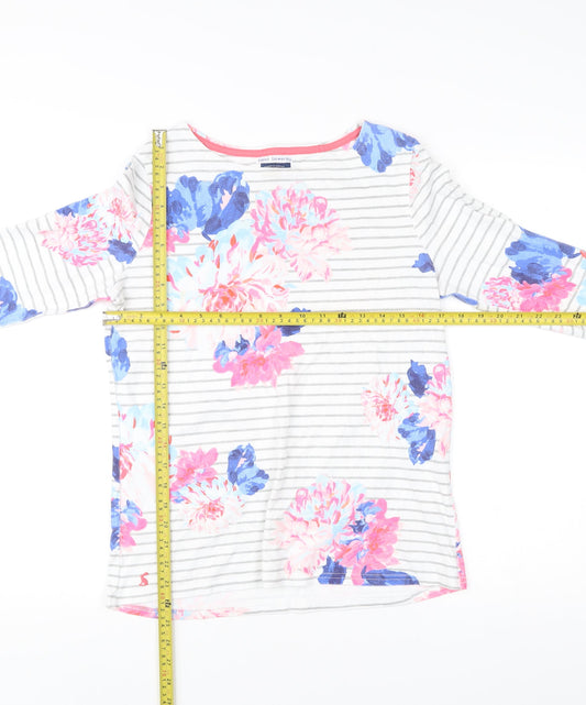 Joules Womens Multicoloured Floral Stripe Cotton 3/4 Sleeve T-Shirt UK 12