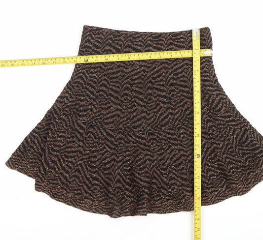 Zara Women Black Brown Animal Print Knit A-Line Skirt Size S