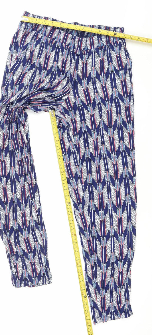 H&M Divided Womens Blue Geometric Harem Trousers Size 8 Viscose