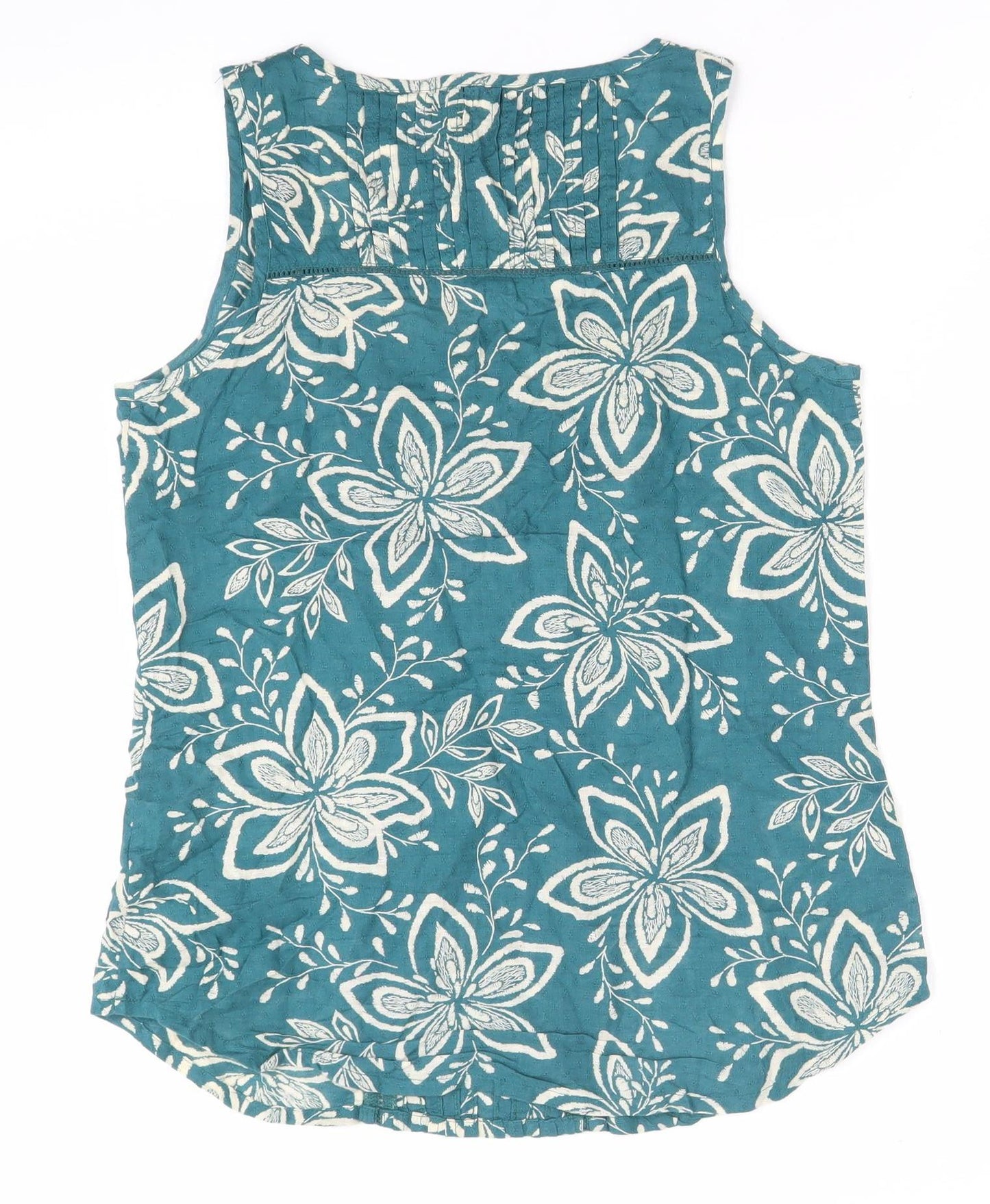 Fat Face Women Green Floral Blouse Size 8 Sleeveless Tunic Cotton