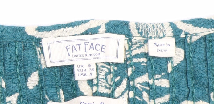 Fat Face Women Green Floral Blouse Size 8 Sleeveless Tunic Cotton
